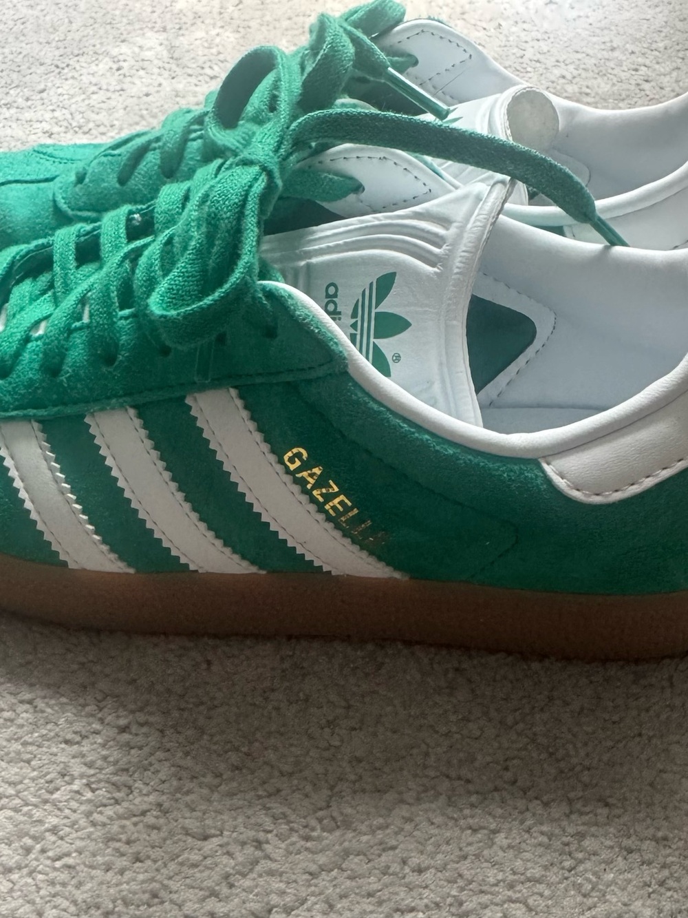 adidas Green Suede Gazelle Sneakers with White Stripes - Picture 5 of 6